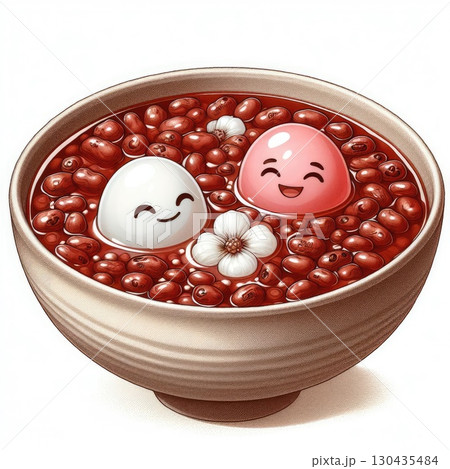 Festive food for Chinese Lantern Festival, Winter Solstice or Lunar New Year. bowl of delicious sweet glutinous rice balls(Tangyuan) with Generative AI. 130435484