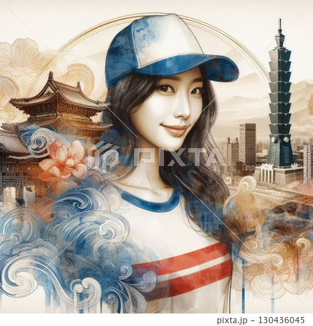Asian girl travels in Taiwan with Generative AI. 130436045
