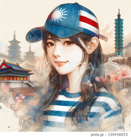 Asian girl travels in Taiwan with Generative AI. 130436053