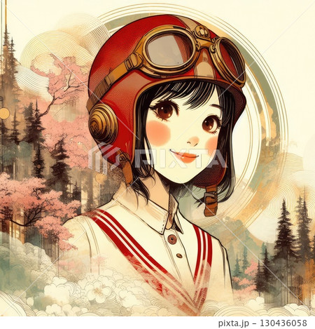 Taiwanese girl in Alishan forest railways with Generative AI. 130436058