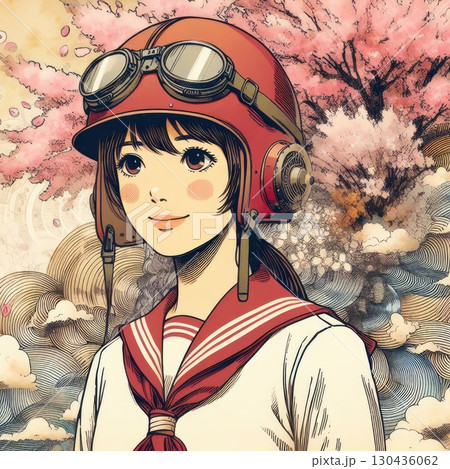 Taiwanese girl in Alishan forest railways with Generative AI. 130436062