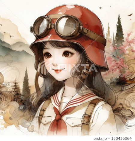 Taiwanese girl in Alishan forest railways with Generative AI. 130436064