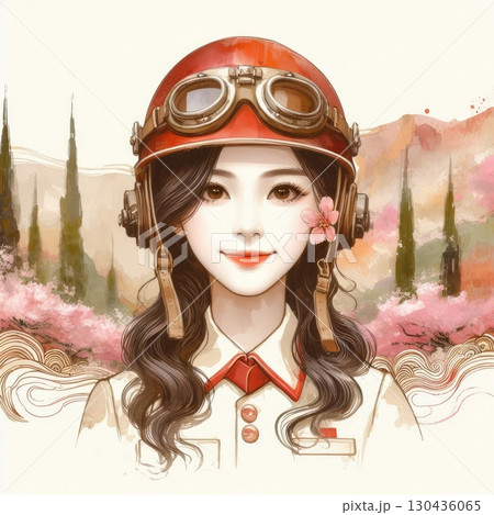 Taiwanese girl in Alishan forest railways with Generative AI. 130436065