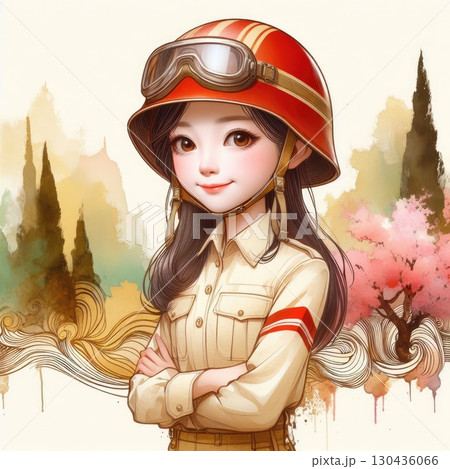 Taiwanese girl in Alishan forest railways with Generative AI. 130436066