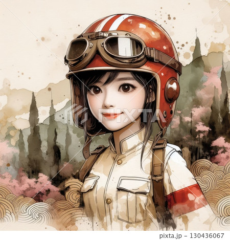 Taiwanese girl in Alishan forest railways with Generative AI. 130436067