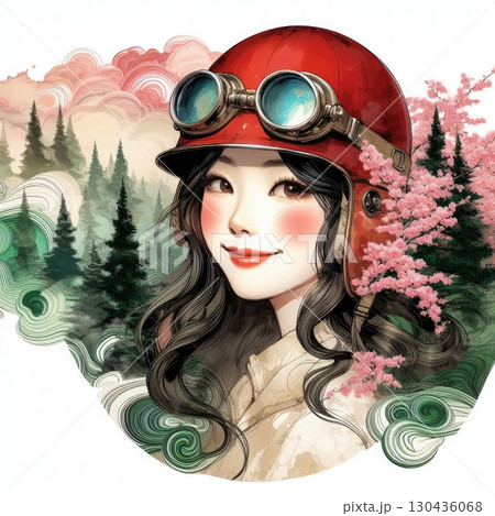 Taiwanese girl in Alishan forest railways with Generative AI. 130436068