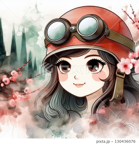 Taiwanese girl in Alishan forest railways with Generative AI. 130436076