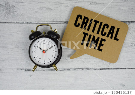 Critical Time text with alarm clock on wooden background 130436137