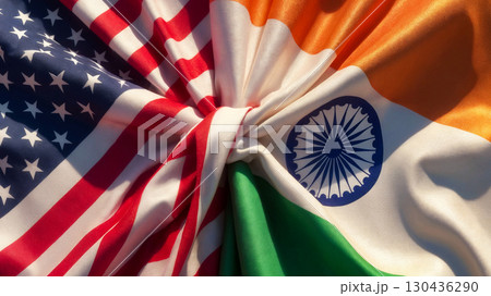 close up of usa and india tied in a knot and lying next to each other close up of usa and india tied in a knot and lying next to each other 130436290