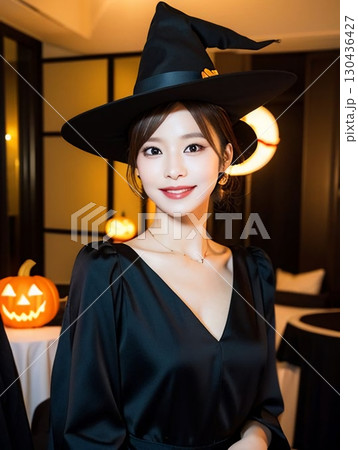 ハロウィンパーティーをする女性 130436427