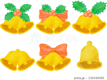 水彩風に描いたクリスマスベルのイラスト 130436485