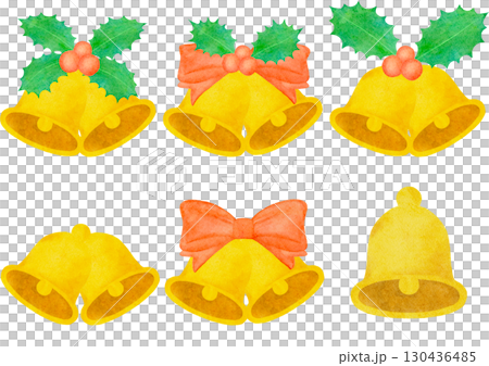 水彩風に描いたクリスマスベルのイラスト 130436485