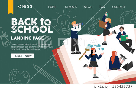 Back to school landing page design with educational elements. Vector illustration 130436737