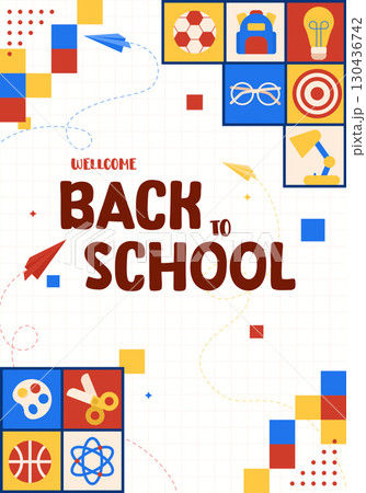 Back to school playful image featuring fun educational symbols. Vector illustration 130436742