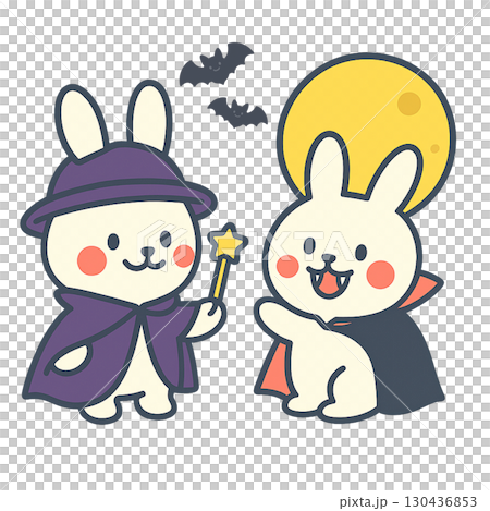 萬聖節裝扮的可愛兔子插圖（巫師和吸血鬼） 130436853