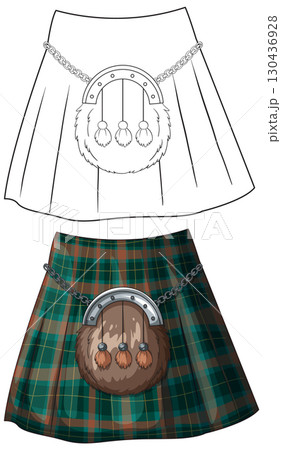 Scottish Tartan Kilt With Sporran Vector Illustration Scottish Tartan Kilt With Sporran Vector Illustration 130436928