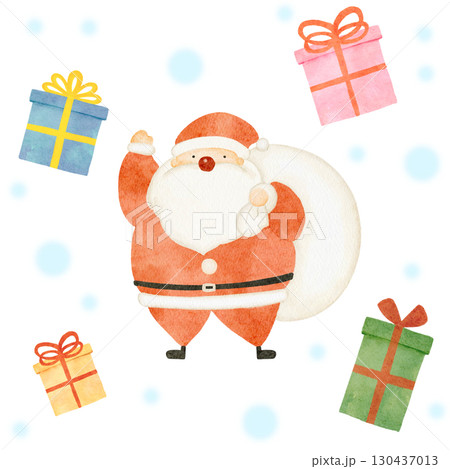 水彩で描いたサンタクロースのイラスト 130437013