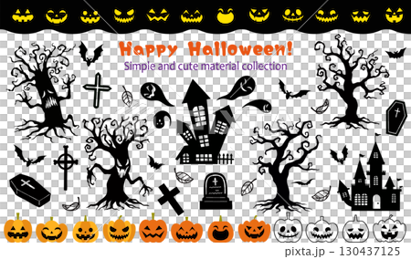 Happy Halloween! Simple and cute material set: Jack-o'-lantern, ghost tree 130437125