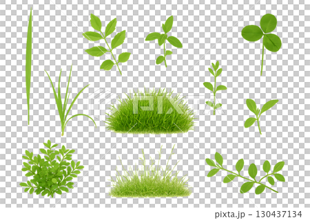 Green plants and grass transparent silhouette material set 130437134