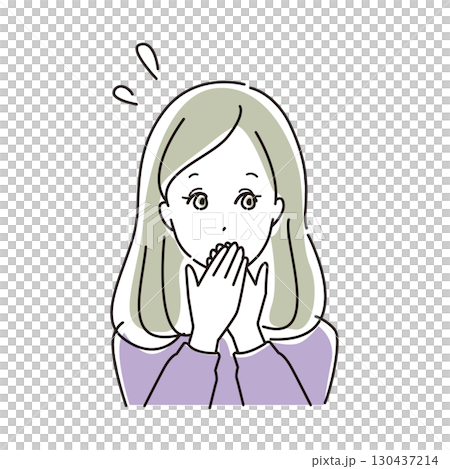 The upper body of a panicked woman holding her mouth The upper body of a panicked woman holding her mouth 130437214