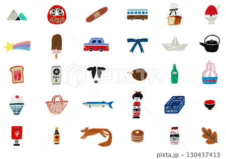 かわいい雑貨の手描きイラスト素材集 130437413