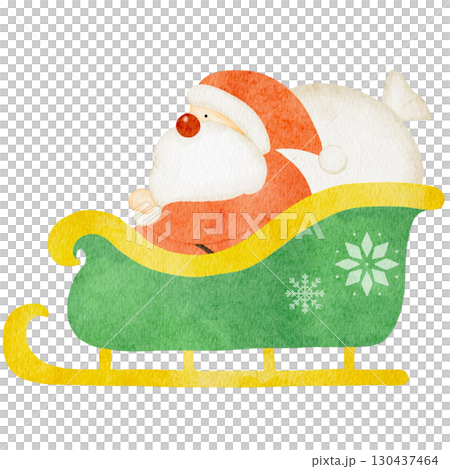 水彩風のソリに乗ったサンタクロースのイラスト 水彩風のソリに乗ったサンタクロースのイラスト 130437464