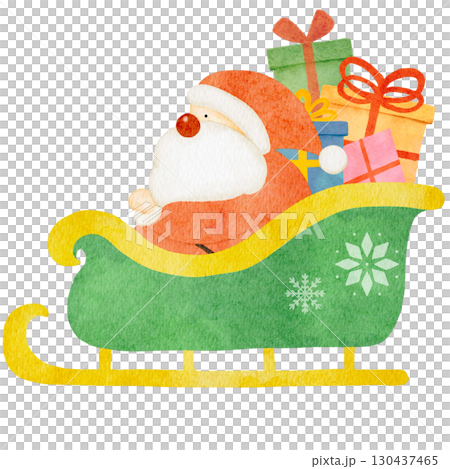 聖誕老人乘坐雪橇的水彩插圖 130437465