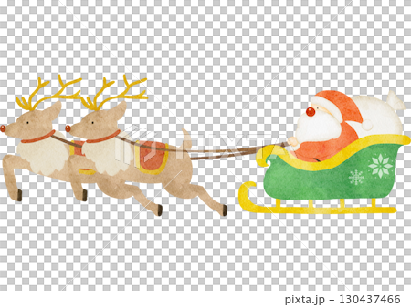 聖誕老人乘坐雪橇的水彩插圖 130437466