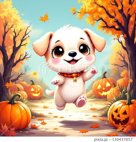 かわいい仔犬がハロウィンを楽しんでいる 130437657