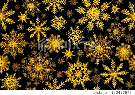 Yellow orange Christmas New Year winter snowflakes 130437675