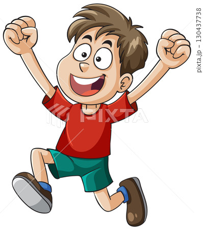 Joyful Cartoon Boy Jumping with Excitement Joyful Cartoon Boy Jumping with Excitement 130437738