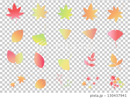 秋をイメージしたイラストセット アイコン 紅葉 青もみじ イチョウ 葉っぱ 秋をイメージしたイラストセット アイコン 紅葉 青もみじ イチョウ 葉っぱ 130437941