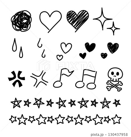 色々な手描きマークのイラスト モノクロ 感情 130437958