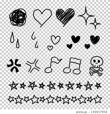色々な手描きマークのイラスト モノクロ 感情 130437958