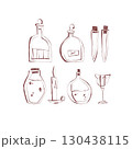 witchcraft potion bottles vials cup and candle handdrawn set ideal for halloween packaging Vector Illustration 130438115