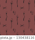 dark mushrooms skull and bones seamless pattern in black on burgundy for gothic design Vector Illustration 130438116