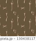 spooky mushrooms skull and bones seamless pattern in beige on moss green perfect for halloween designs Vector Illustration 130438117