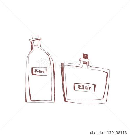 magic potion and elixir bottles set handdrawn illustration perfect for witchcraft or halloween Vector Illustration 130438118