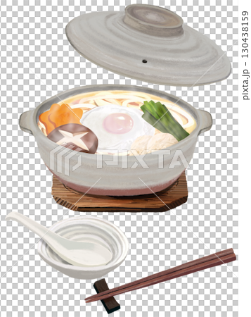 Nabeyaki udon (earthenware pot) with cutlery 130438159