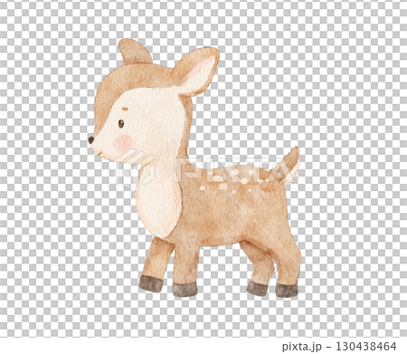 Watercolor cute woodland animal, little deer, hand drawn illustration for baby in neutral colors. Isolated pastel drawing 130438464