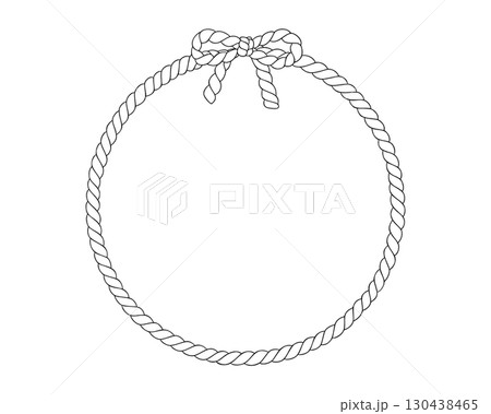 Rope round frame border. Line art with copy space. Linear vector drawing of circle. String wreath with loops. Outline nautical graphic 130438465