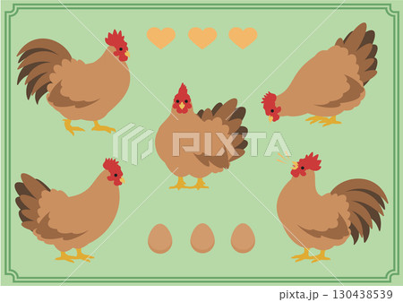 シンプルな茶色いにわとりのベクターイラスト素材セット 130438539