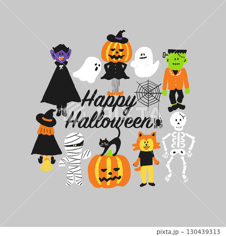 ハロウィンキャラクターの集合イラスト 130439313