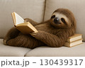 ソファで本を読みながらくつろぐナマケモノ　読書 130439317