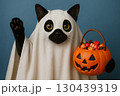 ハロウィン仮装でオバケになった黒猫　トリックオアトリート！ 130439319