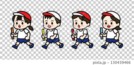 運動會迷你人物插畫素材(接力賽) 運動會迷你人物插畫素材(接力賽) 130439466