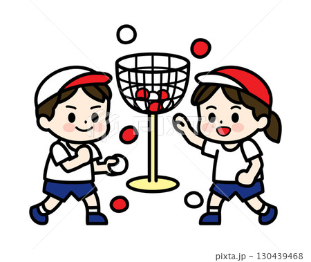 運動会ミニキャライラスト素材（玉入れ） 130439468