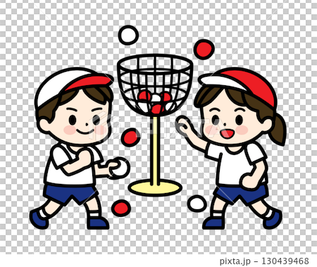 運動会ミニキャライラスト素材（玉入れ） 130439468