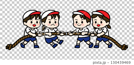 運動会ミニキャライラスト素材（綱引き） 130439469