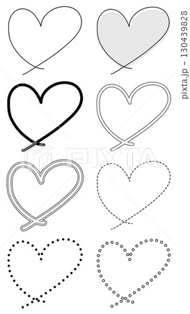 シンプル＆多彩なハートラインアイコンセット（黒白） 130439828